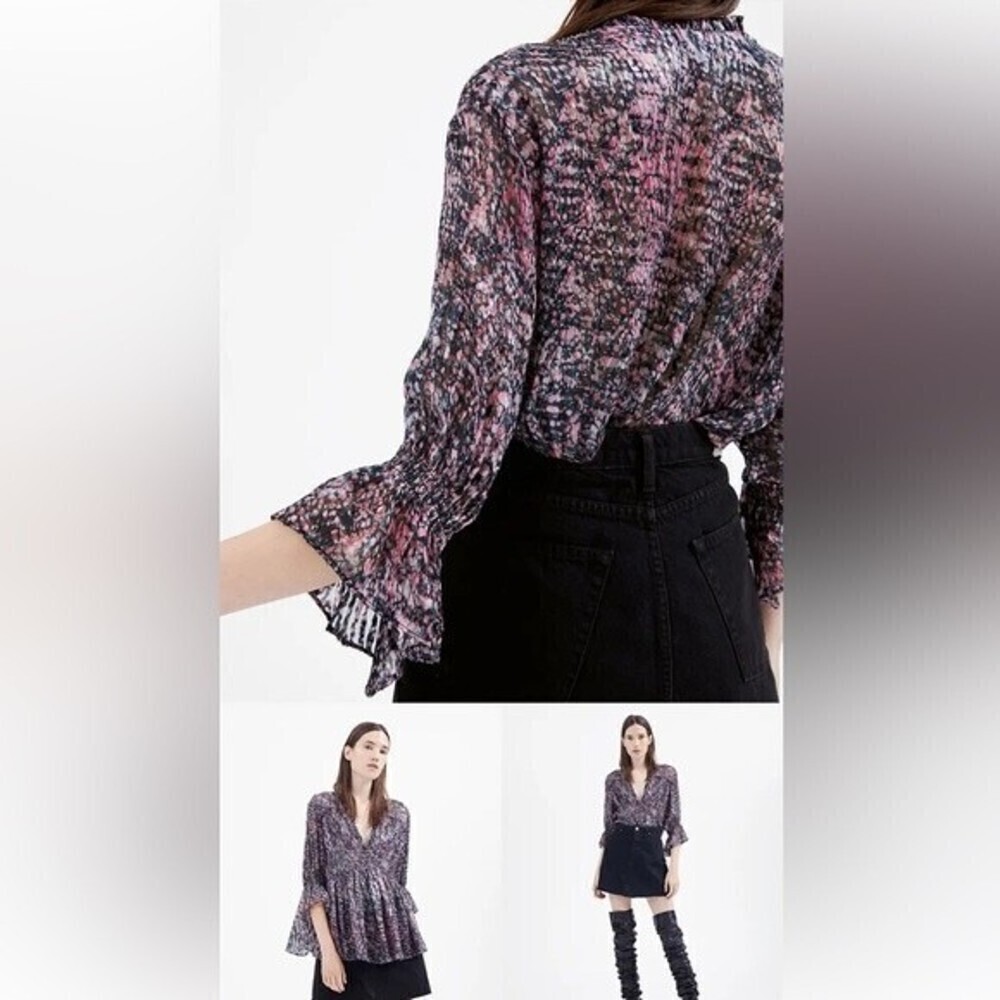 IRO Eleen Sheer Blouse Black & Pink Spotted Silk Blend Women's 36 / Small